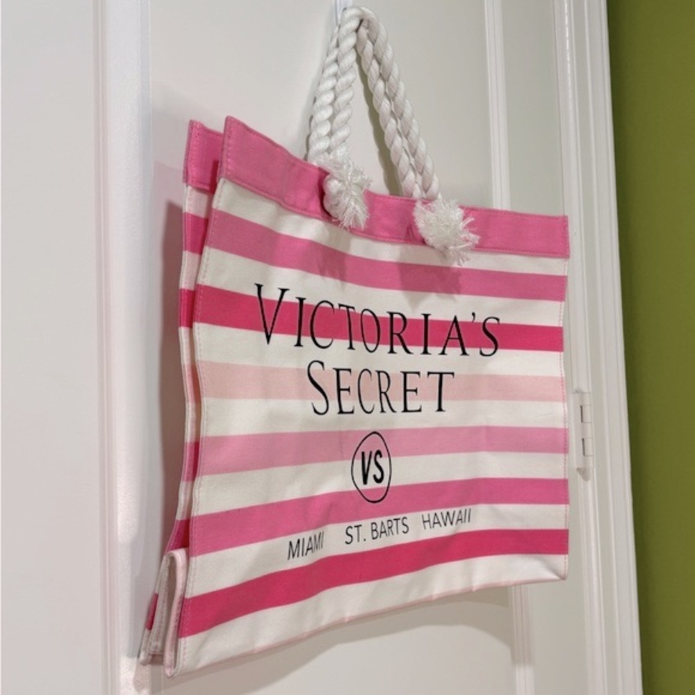 Victoria’s Secret Striped Tote Bag Pink White NWT - Picture 3 of 10